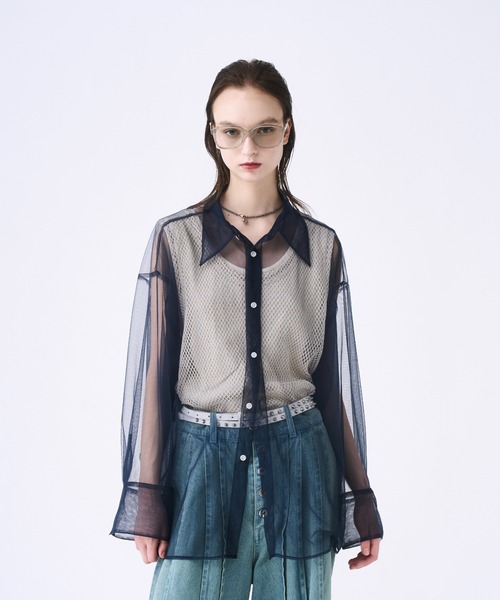 seyto セイト2 / チュールレイヤードストライプシャツ Tulle layered striped shirt / チュールレイヤードストライプ
