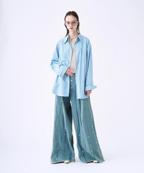 seyto セイト2 / チュールレイヤードストライプシャツ Tulle layered striped shirt / チュールレイヤードストライプ