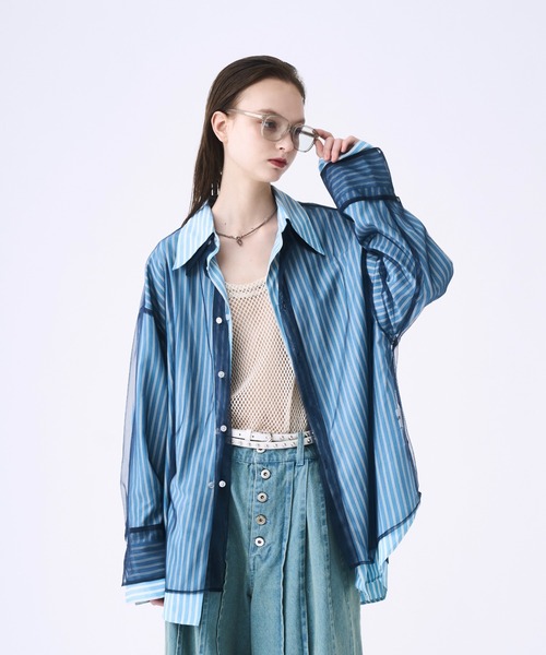 seyto セイト2 / チュールレイヤードストライプシャツ seyto（セイト）の「Tulle layered striped shirt / チュール