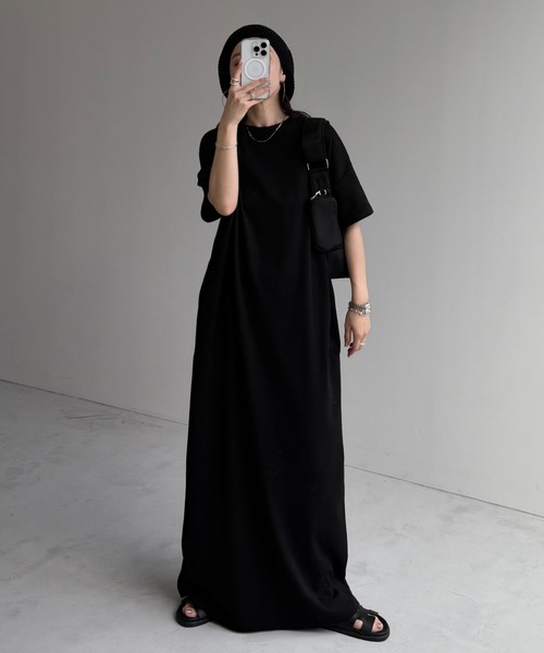 wee9s(ウィークス)の「HANSODE sweatee one piece / 半袖スウェッティーワンピース(スッキリタイプ)(ワンピース・レディース・ターコイズブルー/ブラック/レッド・LONG/SHORT/FREE)」の3枚目の写真