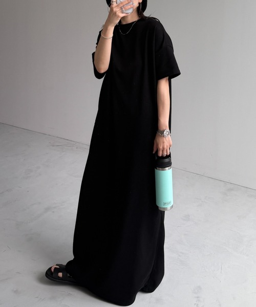wee9s(ウィークス)の「HANSODE sweatee one piece / 半袖スウェッティーワンピース(スッキリタイプ)(ワンピース・レディース・ターコイズブルー/ブラック/レッド・LONG/SHORT/FREE)」の13枚目の写真