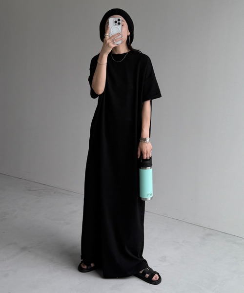 wee9s(ウィークス)の「HANSODE sweatee one piece / 半袖スウェッティーワンピース(スッキリタイプ)(ワンピース・レディース・ターコイズブルー/ブラック/レッド・LONG/SHORT/FREE)」の12枚目の写真