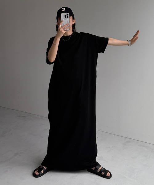 wee9s(ウィークス)の「HANSODE sweatee one piece / 半袖スウェッティーワンピース(スッキリタイプ)(ワンピース・レディース・ターコイズブルー/ブラック/レッド・LONG/SHORT/FREE)」の10枚目の写真