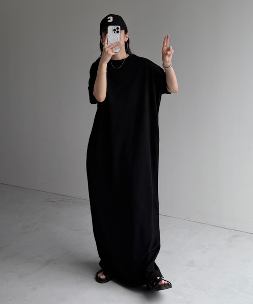 wee9s(ウィークス)の「HANSODE sweatee one piece / 半袖スウェッティーワンピース(スッキリタイプ)(ワンピース・レディース・ターコイズブルー/ブラック/レッド・LONG/SHORT/FREE)」の9枚目の写真