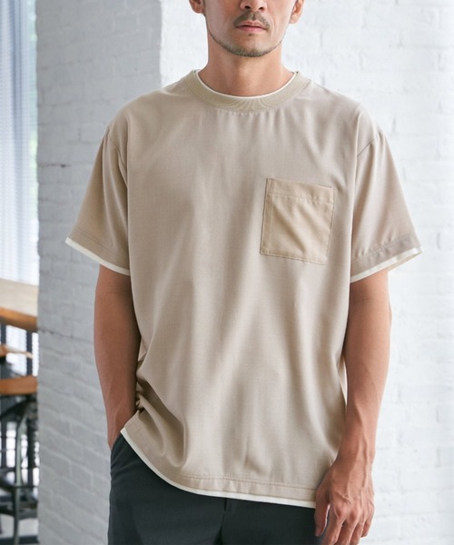ikka(イッカ)の「【お得だ値】イージーケアリネンライクシャツT(Tシャツ/カットソー・メンズ・オレンジ/ネイビー/ベージュ/グリーン/チャコールグレー・M/L/XL/S)」の2枚目の写真