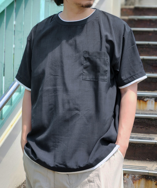 ikka(イッカ)の「【お得だ値】イージーケアリネンライクシャツT(Tシャツ/カットソー・メンズ・オレンジ/ネイビー/ベージュ/グリーン/チャコールグレー・M/L/XL/S)」の4枚目の写真
