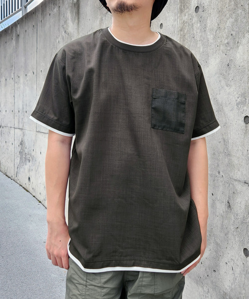 ikka(イッカ)の「【お得だ値】イージーケアリネンライクシャツT(Tシャツ/カットソー・メンズ・オレンジ/ネイビー/ベージュ/グリーン/チャコールグレー・M/L/XL/S)」の1枚目の写真