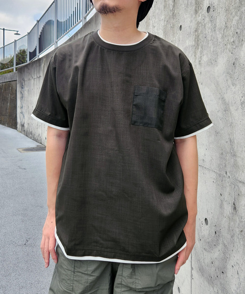 ikka(イッカ)の「【お得だ値】イージーケアリネンライクシャツT(Tシャツ/カットソー・メンズ・オレンジ/ネイビー/ベージュ/グリーン/チャコールグレー・M/L/XL/S)」の6枚目の写真