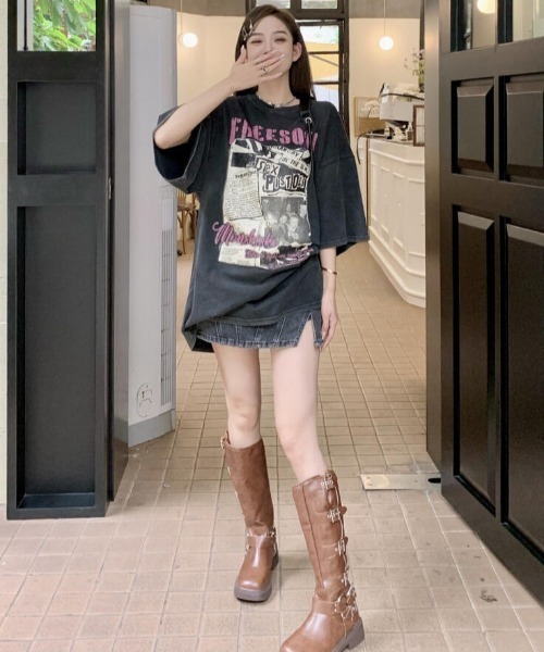 GEMEDA(ジェメダ)の「綿100 ヴィンテージ風ロックプリントオーバーサイズTシャツ(Tシャツ/カットソー・レディース・ブラック/ホワイト・M)」の11枚目の写真