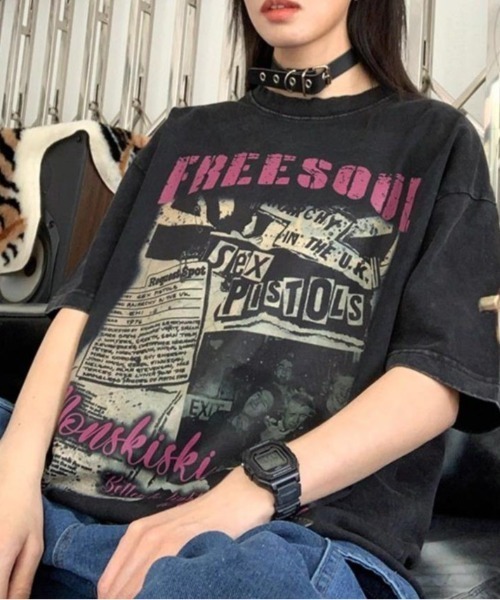 GEMEDA(ジェメダ)の「綿100 ヴィンテージ風ロックプリントオーバーサイズTシャツ(Tシャツ/カットソー・レディース・ブラック/ホワイト・M)」の18枚目の写真
