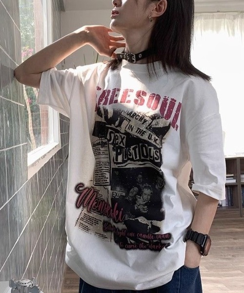 GEMEDA(ジェメダ)の「綿100 ヴィンテージ風ロックプリントオーバーサイズTシャツ(Tシャツ/カットソー・レディース・ブラック/ホワイト・M)」の19枚目の写真