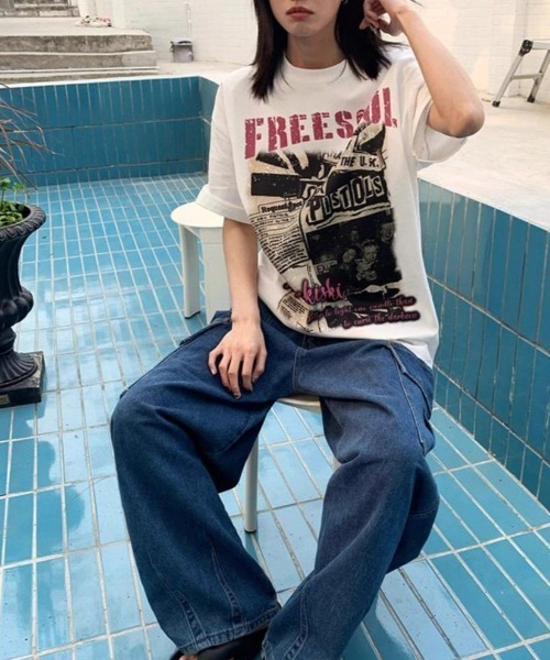 GEMEDA(ジェメダ)の「綿100 ヴィンテージ風ロックプリントオーバーサイズTシャツ(Tシャツ/カットソー・レディース・ブラック/ホワイト・M)」の21枚目の写真