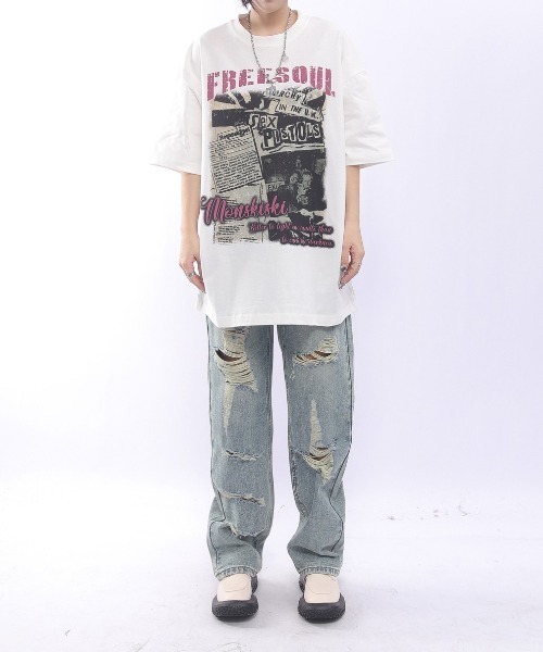 GEMEDA(ジェメダ)の「綿100 ヴィンテージ風ロックプリントオーバーサイズTシャツ(Tシャツ/カットソー・レディース・ブラック/ホワイト・M)」の22枚目の写真
