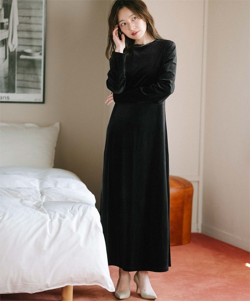 ur's バックリボンフィットアンドフレアベロアワンピース ユアーズ バックリボンフィットアンドフレアベロアワンピース（ワンピース