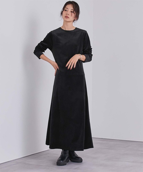 ur's バックリボンフィットアンドフレアベロアワンピース ユアーズ バックリボンフィットアンドフレアベロアワンピース（ワンピース