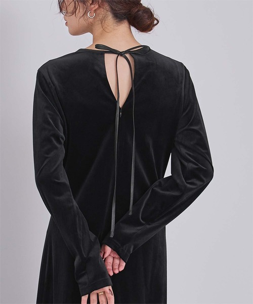 ur's バックリボンフィットアンドフレアベロアワンピース ユアーズ セール】バックリボンフィットアンドフレアベロアワンピース