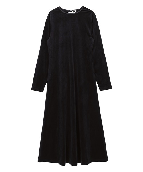 セール】バックリボンフィットアンドフレアベロアワンピース