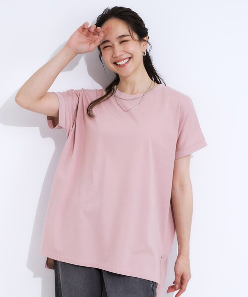 SHOO・LA・RUE（シューラルー）の「【洗える/S-LL/ひんやり/UV】汗をかいても気になりにくい スリットトップス（Tシャツ/カットソー・レディース・ホワイト/グリーン/ブラック/ベビーピンク/チャコールグレー/ブルー・01/04/03/02）」の11枚目の写真