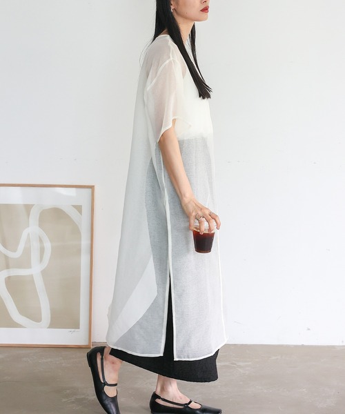 No Rule No Line（ノール－ルノーライン）の「シアーワンピース シアーロングスリットワンピ（ワンピース・レディース・ベージュ系/ホワイト/ブラック・FREE）」の8枚目の写真