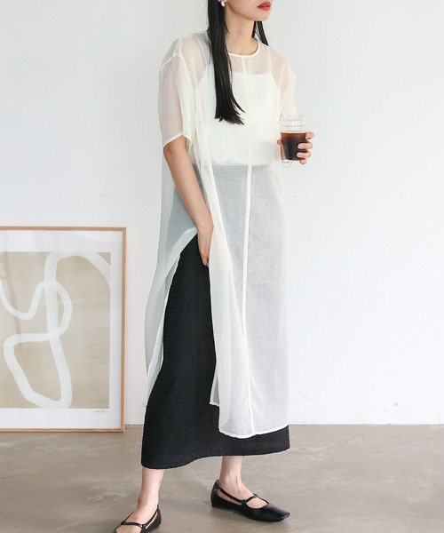 No Rule No Line（ノール－ルノーライン）の「シアーワンピース シアーロングスリットワンピ（ワンピース・レディース・ベージュ系/ホワイト/ブラック・FREE）」の7枚目の写真