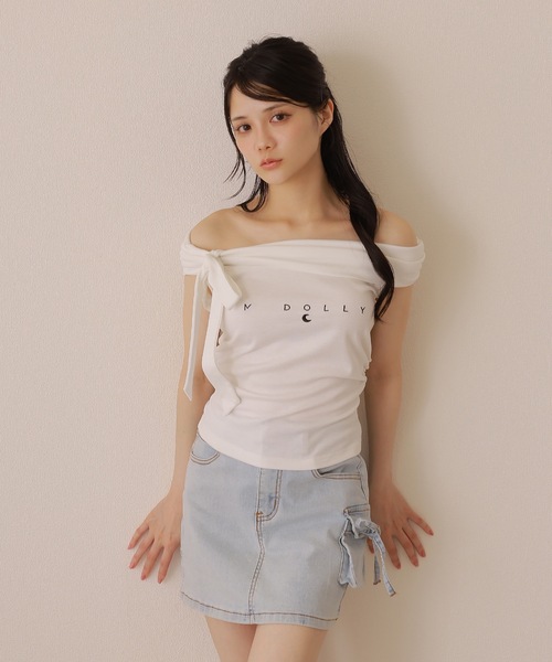 M DOLLY（エムドリー）の「*M DOLLY original* bardot logo tops/バルドーロゴトップス（Tシャツ/カットソー・レディース・ブラック/ホワイト・FREE）」の10枚目の写真