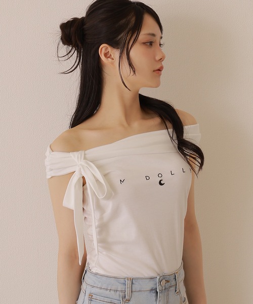 M DOLLY（エムドリー）の「*M DOLLY original* bardot logo tops/バルドーロゴトップス（Tシャツ/カットソー・レディース・ブラック/ホワイト・FREE）」の11枚目の写真