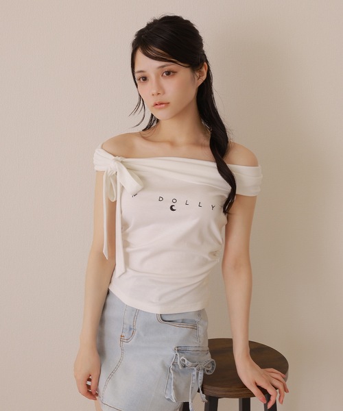 M DOLLY（エムドリー）の「*M DOLLY original* bardot logo tops/バルドーロゴトップス（Tシャツ/カットソー・レディース・ブラック/ホワイト・FREE）」の12枚目の写真