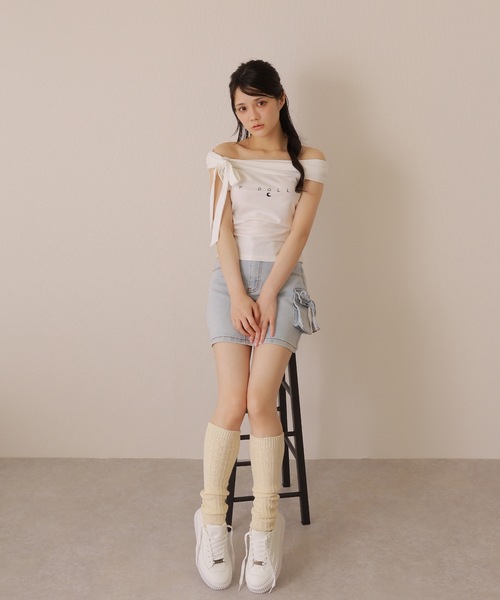 M DOLLY（エムドリー）の「*M DOLLY original* bardot logo tops/バルドーロゴトップス（Tシャツ/カットソー・レディース・ブラック/ホワイト・FREE）」の13枚目の写真