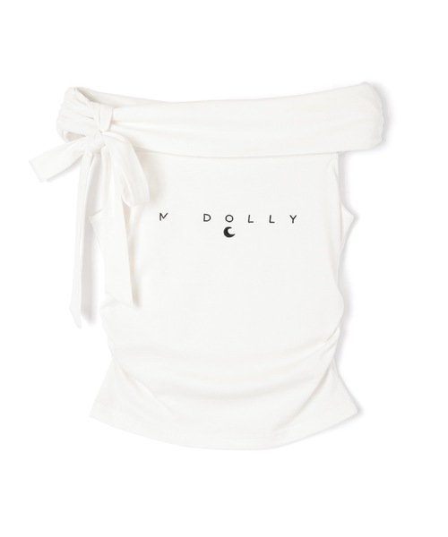 M DOLLY（エムドリー）の「*M DOLLY original* bardot logo tops/バルドーロゴトップス（Tシャツ/カットソー・レディース・ブラック/ホワイト・FREE）」の5枚目の写真