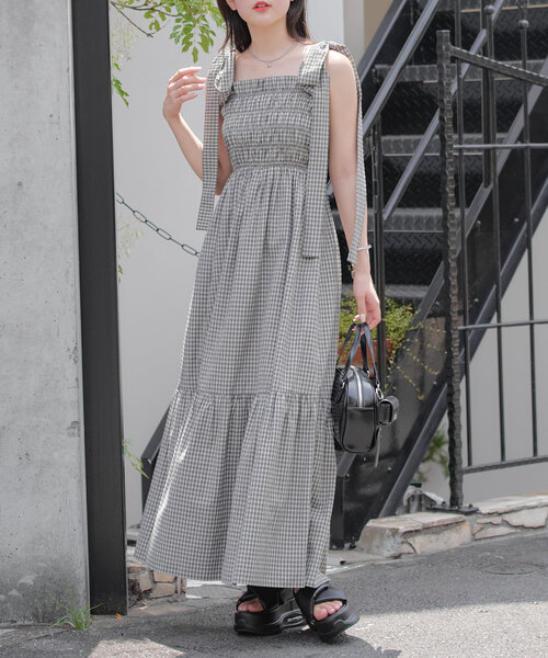 ワンピース riko WEB限定/REVIVAL】肩リボンマルチwayタンクロングワンピース