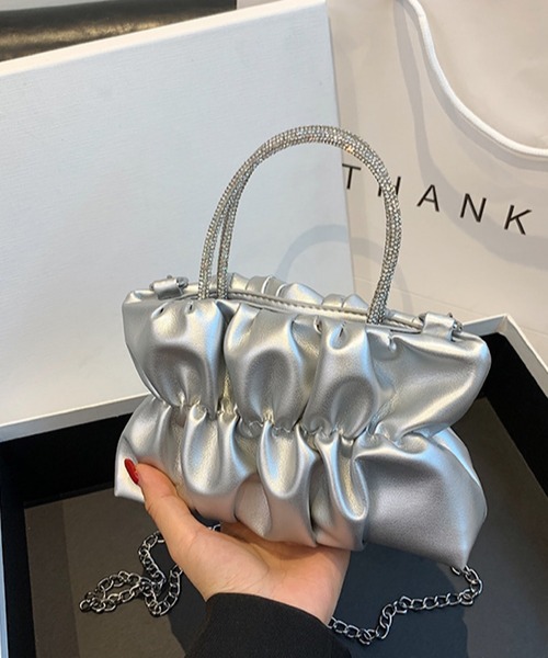 VIBGYOR(ヴィブジョー)の「Mignonjour/ストーンハンドルミニチェーンバッグ M2339(ショルダーバッグ・レディース・ホワイト/ベージュ/ブラック/シルバー・FREE)」の4枚目の写真