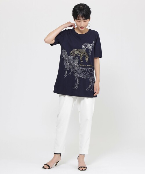 tシャツ 「ウォッシャブル」シャドーゼブラプリントカットソー レディース セール】【接触冷感】【ウォシャブル】メタリックゼブラプリント