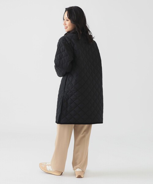 キルティング ノーカラー ロング コート（S～M）（ノーカラーコート