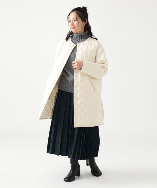 セール】キルティング ノーカラー ロング コート（S～M）（ノーカラー