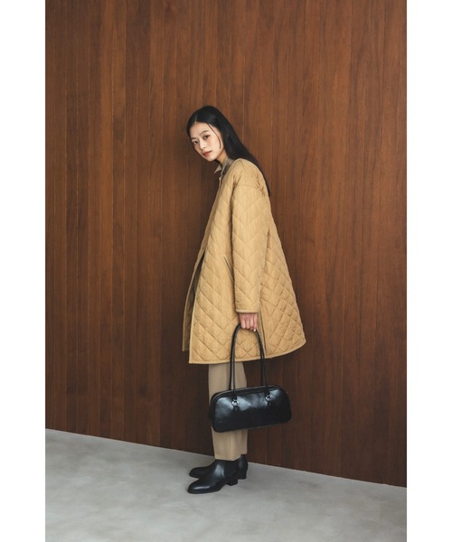 セール】キルティング ノーカラー ロング コート（S～M）（ノーカラー