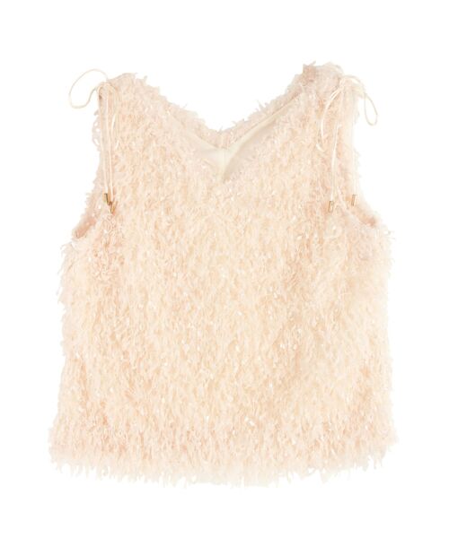 LAGUNAMOON（ラグナムーン）の「フェザーライクVネックノースリーブトップス（Tシャツ/カットソー・レディース・アイボリー/オレンジ/ライトグレー・FREE）」の2枚目の写真