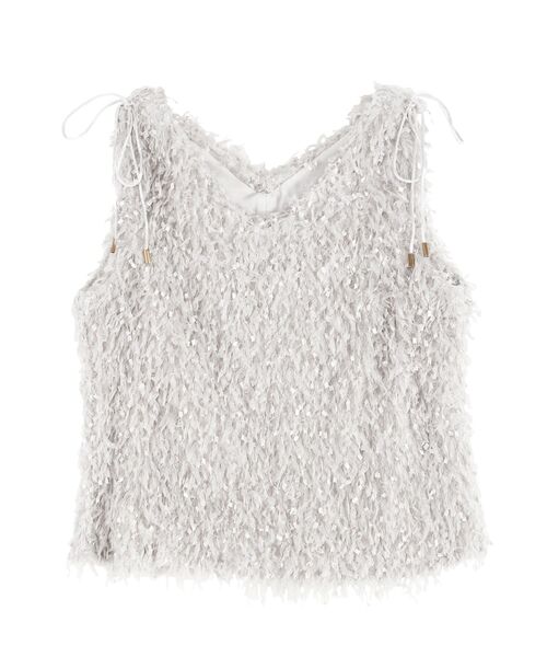 LAGUNAMOON（ラグナムーン）の「フェザーライクVネックノースリーブトップス（Tシャツ/カットソー・レディース・アイボリー/オレンジ/ライトグレー・FREE）」の5枚目の写真