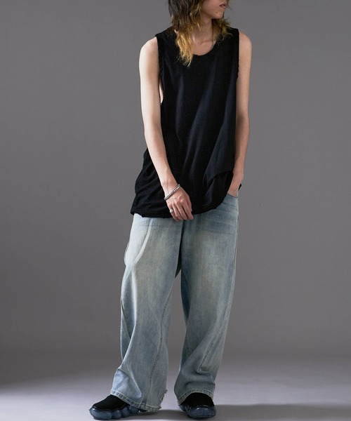 セール】Cut-in damage tank top/切り込みダメージ タンクトップ
