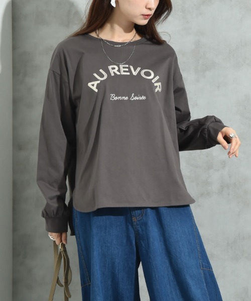 INTERPLANET(インタープラネット)の「スパンコールロゴ刺繍バックラインプルオーバー(Tシャツ/カットソー・レディース・ブラウン/ブラック/アイボリー・FREE)」の3枚目の写真