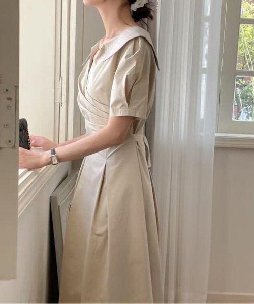 AMAJI(アマジ)の「衿付きカシュクールワンピース(ワンピース・レディース・ブラック/ピンク/ベージュ・MEDIUM/SMALL)」の5枚目の写真