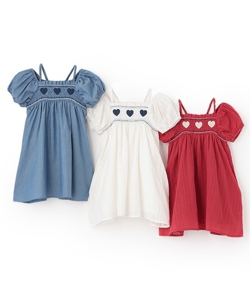 petit main（プティマイン）の「ハートスモッキングワンピース（ワンピース・キッズ・オフホワイト/レッド/ブルー・100cm/80ｃｍ/90cm/120cm/110cm/130cm）」の5枚目の写真