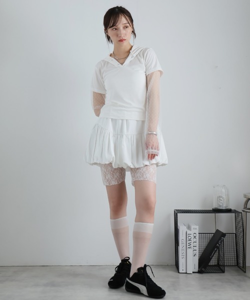 Ulysses(ユリシス)の「ドットシアー付きフードトップス(Tシャツ/カットソー・レディース・グレー/ブラック/ホワイト・F)」の4枚目の写真