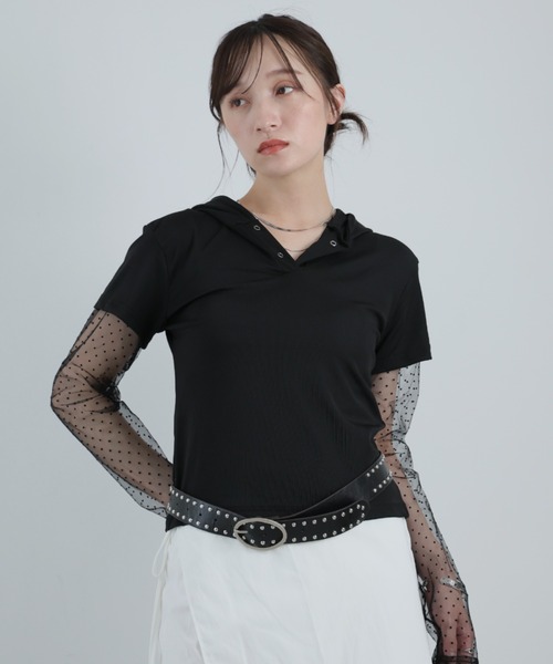 Ulysses(ユリシス)の「ドットシアー付きフードトップス(Tシャツ/カットソー・レディース・グレー/ブラック/ホワイト・F)」の11枚目の写真