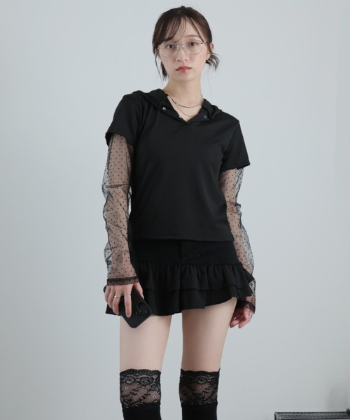 Ulysses(ユリシス)の「ドットシアー付きフードトップス(Tシャツ/カットソー・レディース・グレー/ブラック/ホワイト・F)」の13枚目の写真