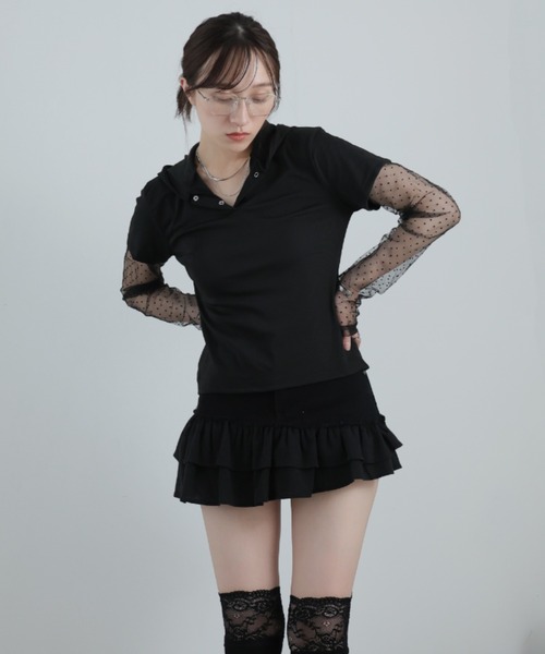 Ulysses(ユリシス)の「ドットシアー付きフードトップス(Tシャツ/カットソー・レディース・グレー/ブラック/ホワイト・F)」の14枚目の写真
