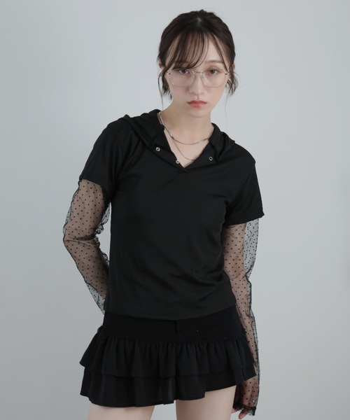 Ulysses(ユリシス)の「ドットシアー付きフードトップス(Tシャツ/カットソー・レディース・グレー/ブラック/ホワイト・F)」の20枚目の写真
