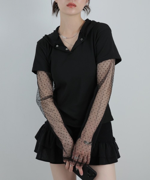 Ulysses(ユリシス)の「ドットシアー付きフードトップス(Tシャツ/カットソー・レディース・グレー/ブラック/ホワイト・F)」の21枚目の写真