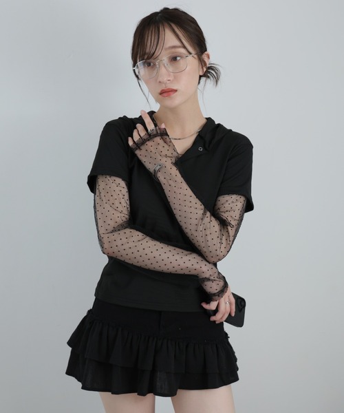 Ulysses(ユリシス)の「ドットシアー付きフードトップス(Tシャツ/カットソー・レディース・グレー/ブラック/ホワイト・F)」の22枚目の写真
