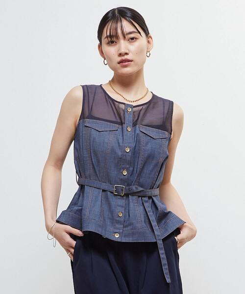 SOFFITTO(ソフィット)の「異素材使いノースリブラウス(シャツ/ブラウス・レディース・インディゴブルー/グレー系その他/ブラック系その他・FREE)」の3枚目の写真