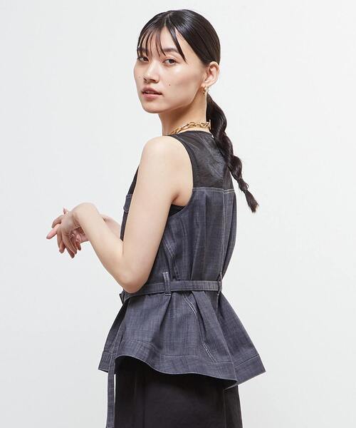 SOFFITTO(ソフィット)の「異素材使いノースリブラウス(シャツ/ブラウス・レディース・インディゴブルー/グレー系その他/ブラック系その他・FREE)」の4枚目の写真